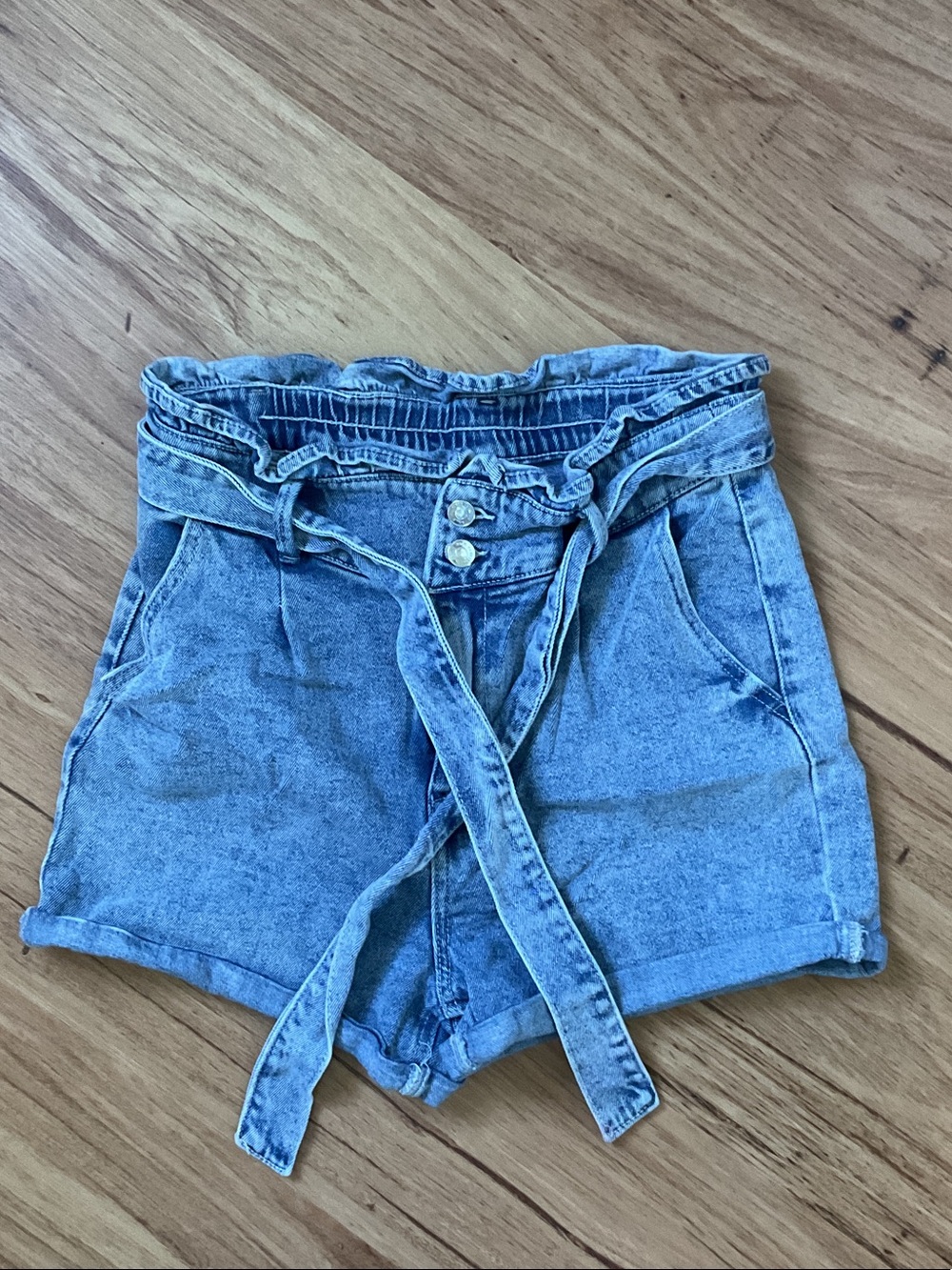 wild fable High-Waist Paperbag Denim Shorts with Tie